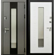 СТАЛЛЕР Юта 3К90 П-55 (окно+черное стекло) TSBR 7021 - П-63(окно) RAL 9003| Входная металлическая дверь 