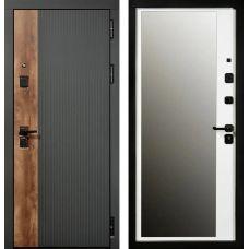СТАЛЛЕР Мальта 3К90 ЮР-56 RAL 9005 - ЮР-42 декоративная зеркальная вставка ZB Белый| Входная металлическая дверь 